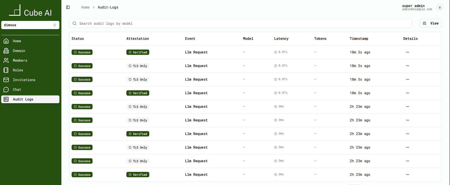 Audit logs with attested LLM requests