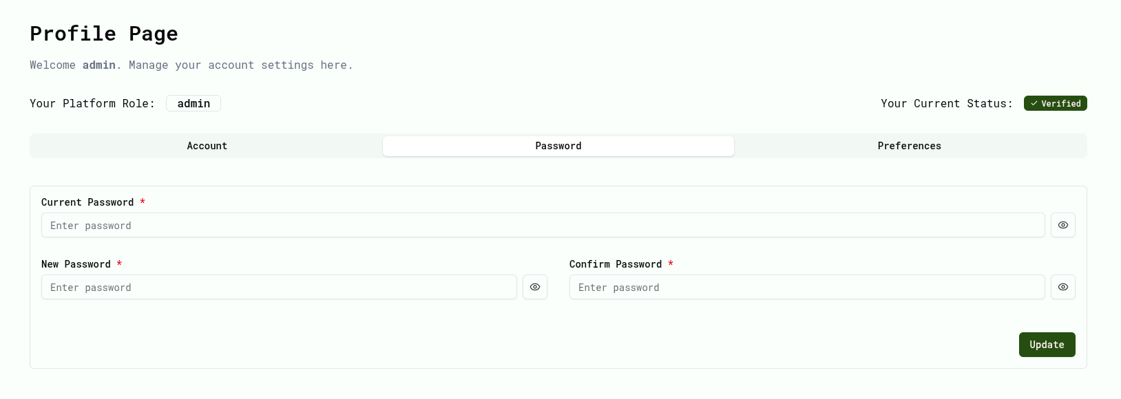 Change password screen