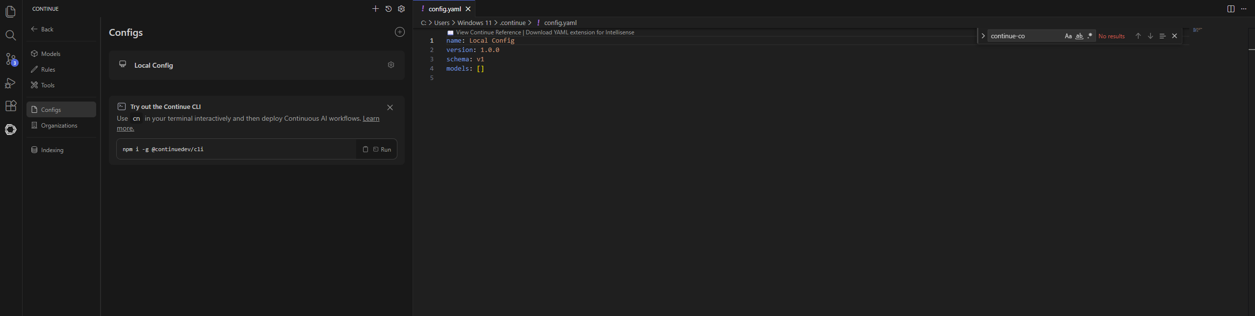 Continue configuration
