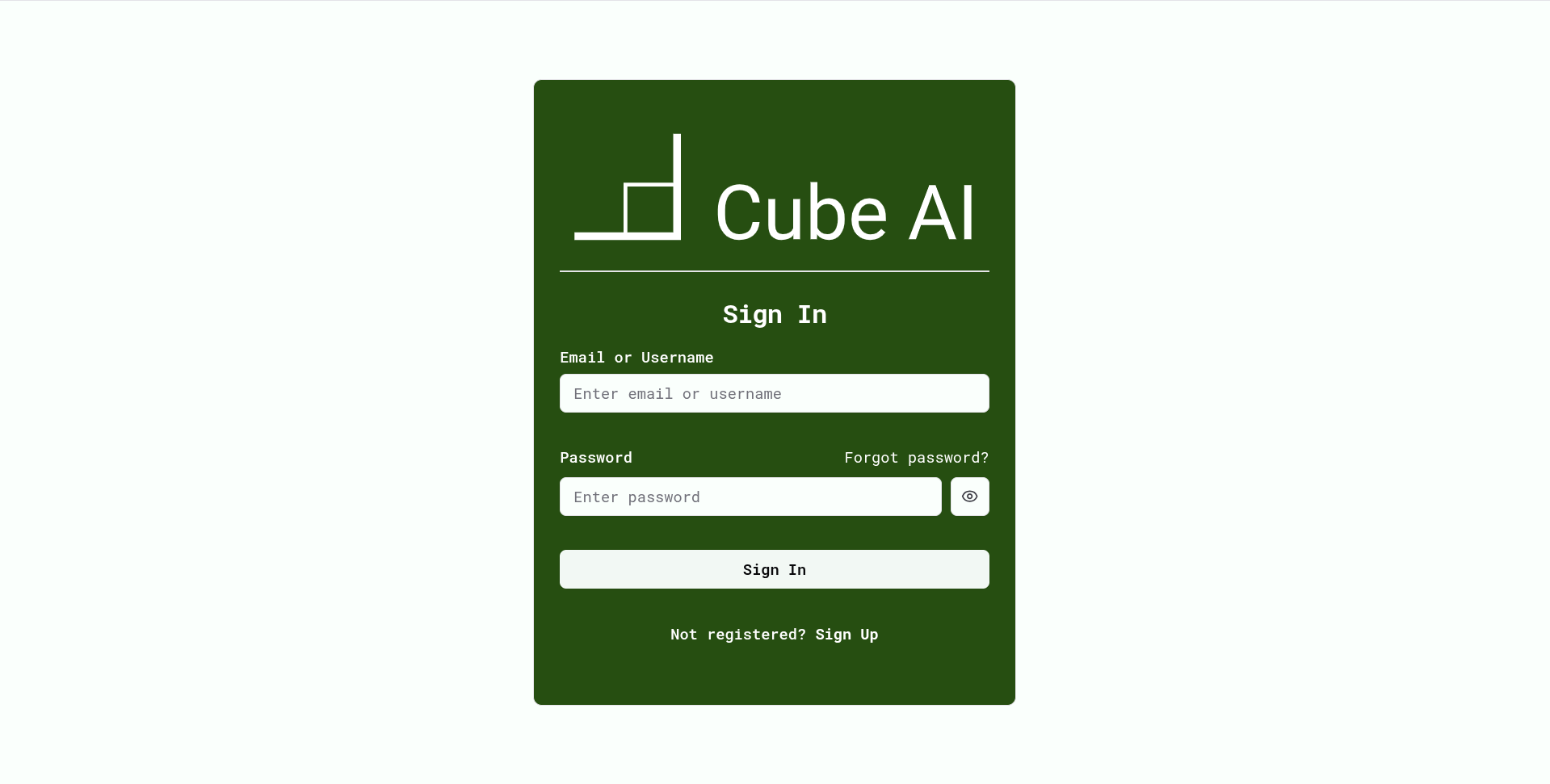 Cube AI login screen