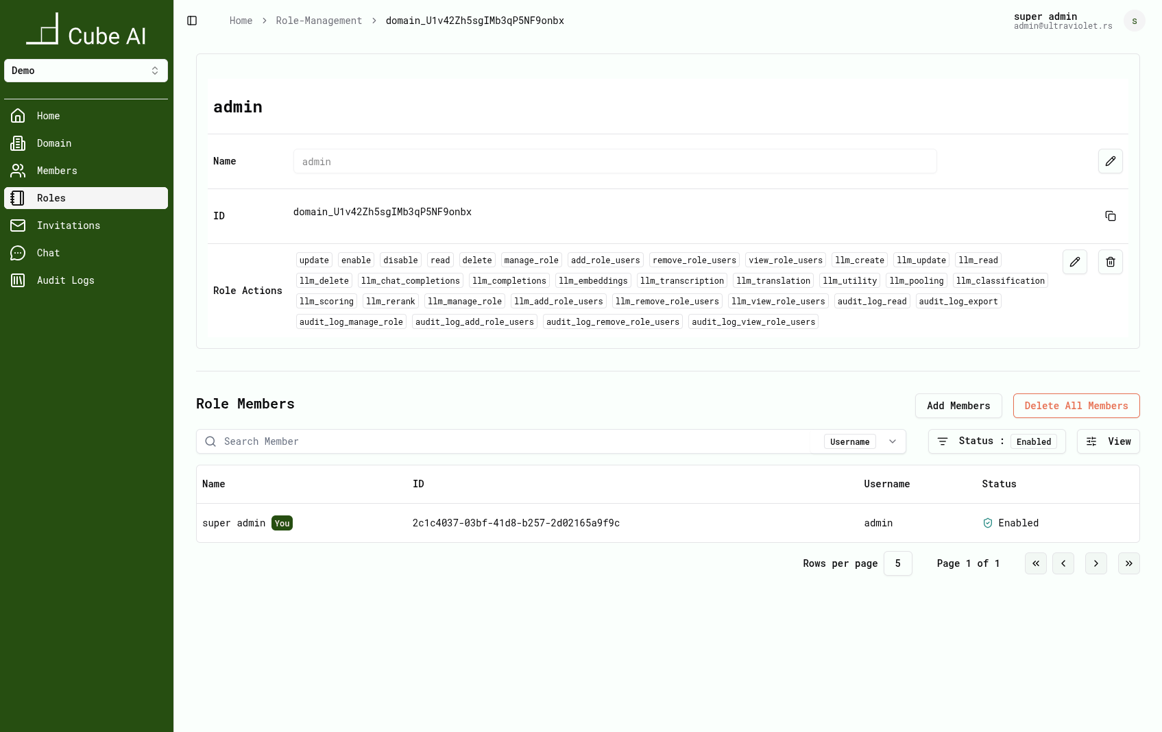 Domain role details page